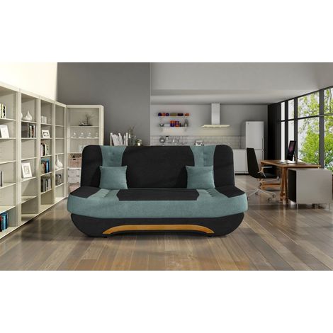 Klick-klack-Sofa Schlafsofa KANDY in Stoff Sawana Schwarz-Türkis