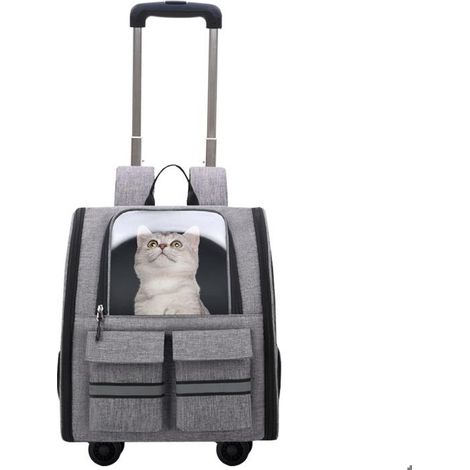 Sac à roulettes pour Chat et Chien - Gris - Pliable - Hauteur Ajustable - 3-en-1 - Respirant (1/5)