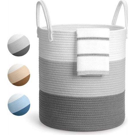 Grand Panier à Linge, Panier à Linge Pliable, Panier de Rangement avec Poignée, Corbeille a Linge en Corde de Coton, Gris (1/5)