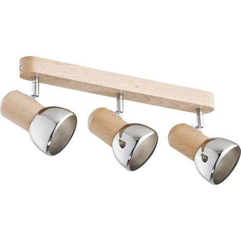 Plafonnier bois clair 3 spots chromés orientables E27 (1/3)