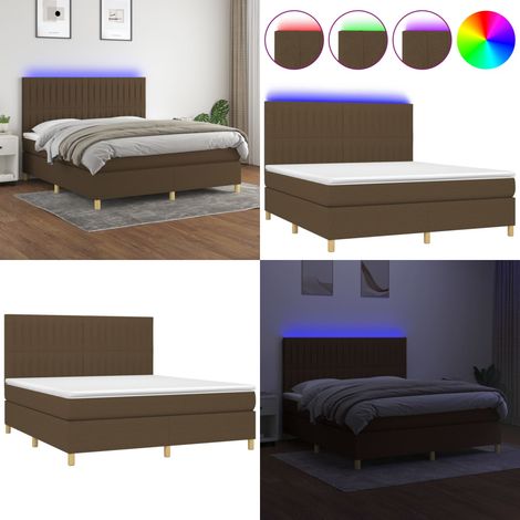 Sommier à lattes de lit matelas et LED Marron foncé 180x200cm - Sommier Tapissier - Lit Plateforme - Lit Avec Led - Matelas À Ressorts Ensachés - Têtière Ajustable - Home & Living (1/5)