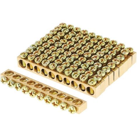 Barre de Mise à la Terre - 10pcs 10 Trous Fil Borne à vis Distribution électrique Barre de Terre Neutre en Laiton (1/5)