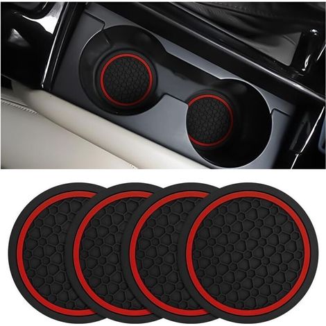 Set mit 4 rutschfesten Auto-Getränkehalter-Untersetzern, 7 cm, für Flaschenhalter, staubdicht, für Autos, LKWs, Wohnmobile usw. (schwarzer Hintergrund mit rotem Kreis) - Crezuo
