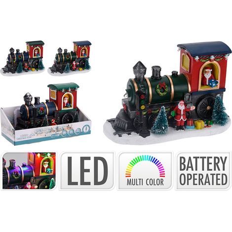OSE – Locomotive du Père Noël avec 6 LEDs multicolores – Dimensions 22 x 13 cm – Fonctionne avec 3 piles AAA incluses – Modèles variés (1/2)