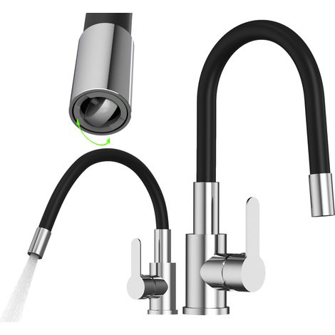 Mélangeur de cuisine à bec flexible chrome GRADO PLUS aérateur de bec pivotant (1/5)