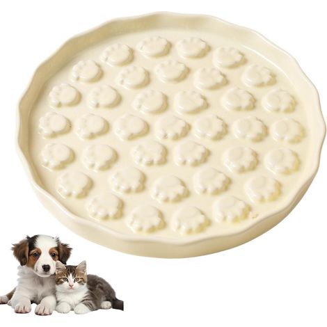 Slow Feeder Cat Bowl Ceramic, Ceramic Puppy Slow Feeder Bowl, Licky Mats for Dogs and Cats, Anti-Choking Puzzle Interactive Dog Slow Feeder Bowl for Small/Medium Dog (beige) (1/5)
