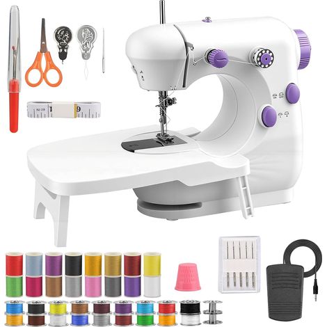 Mini machine à coudre portable avec table d'extension pour débutants et enfants Machine à coudre électrique compacte avec pédale, 2 vitesses et 42 accessoires de couture pour vêtements et bricolage (1/5)