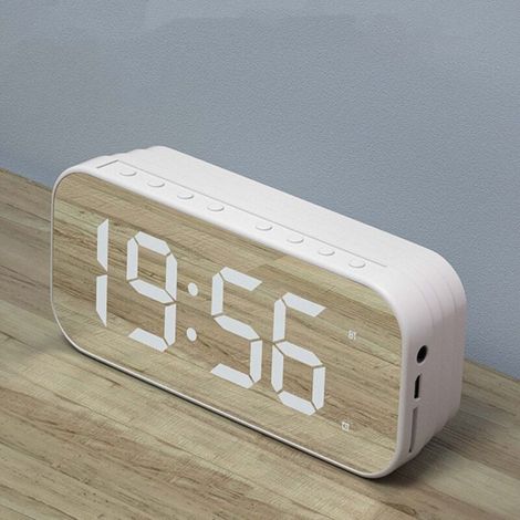 Bluetooth-Wecker mit Lautsprecher, Digitaler Spiegelwecker für Büro und Schlafzimmer, Weißes ABS – Kompaktmodell 240 g