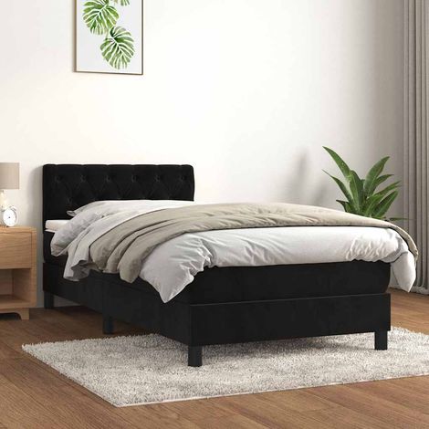 Cama box spring con colchón terciopelo negro 80x200 cm (1/5)