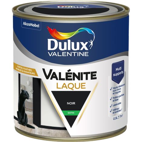 Dulux Valentine Peinture Laque Valénite Intérieur et Extérieur Multi-supports - Finition parfaite et lisse, Haute Résistance - Satin Noir 0,5 L