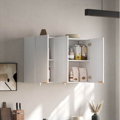 Mueble de cocina mural de 3 puertas, 90 x 29 x 60 cm, blanco DESVIAE (1/5)