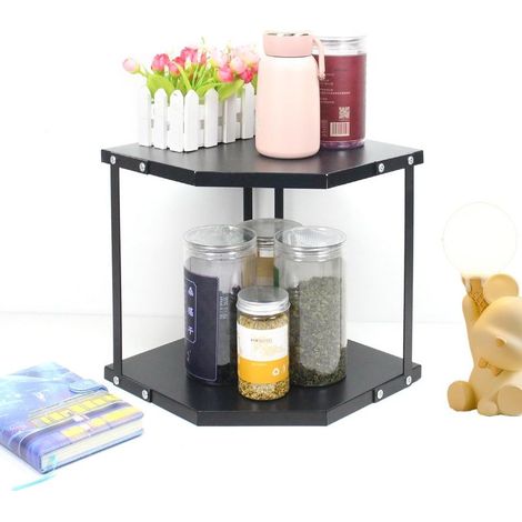 (2 Niveaux) Noir Étagère d'angle de Cuisine,étagère à épices,Support De Sol Triangulaire De Salle De Bain Multicouche,Étagère de Rangement Triangulaire pour Casserole (1/5)