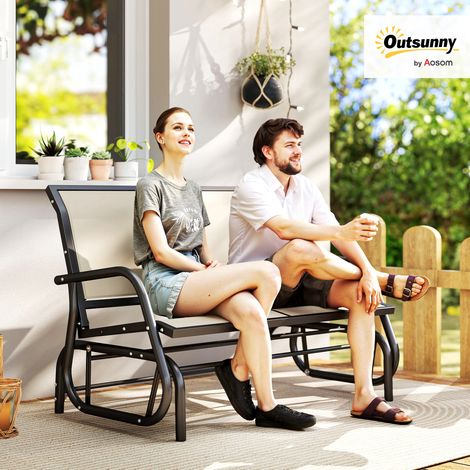 Banc de jardin à bascule 2 places avec mécanisme de bascule, balancelle de jardin en métal, banc de parc, capacité de charge jusqu'à 200 kg, mobilier de jardin pour terrasse, 120 x 70 x 85 cm, noir et