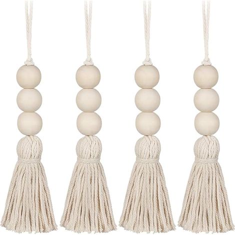 BRAVIX 4Pcs Gland Perles en Bois Ferme Perles Glands Perles de Prière Naturelles Coton Ligne Décorative Tenture Murale Pompon Perle Pendentif pour Placard Armoire Porche (1/5)