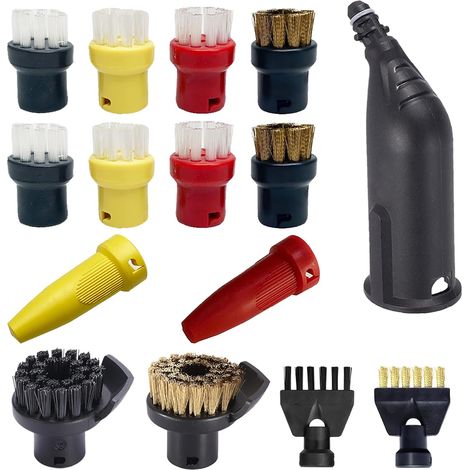 Ensemble d'accessoires 15 pièces pour nettoyeur vapeur Karcher Easyfix SC1 SC2 SC3 SC4 SC5, kit de brosse ronde, buse et souffleur, pièces de rechange (1/5)