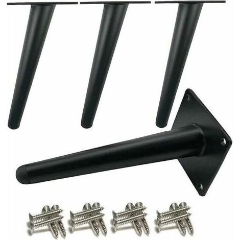Pied de meuble 4 pieds de table obliques,Pieds d'armoire en métal,Pieds de meubles de cône,Acier inoxydable,Noir peint 20cm de hauteur,Remplacement silencieux antidérapant pour canapés, Tables et autr (1/5)