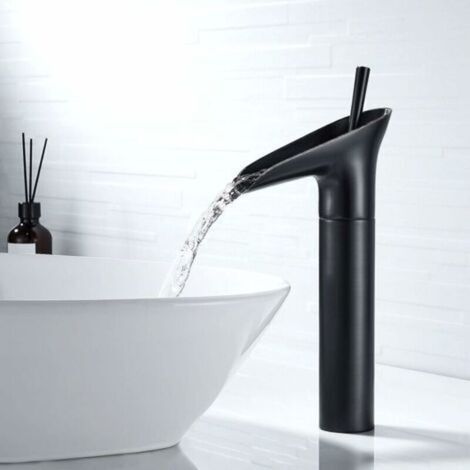 Schwarze Badarmatur, Retro-Wasserfall-Mischbatterie mit Hebel, hochwertige Messing-Waschtischarmatur, Handwaschbeckenarmatur, Spültischarmatur