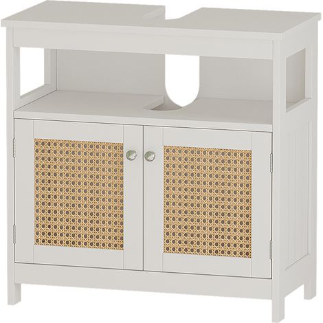 Mueble bajo lavabo Rosario, Blanco, 60 x 60 cm con 2 puertas y compartimento abierto, Vicco (1/5)