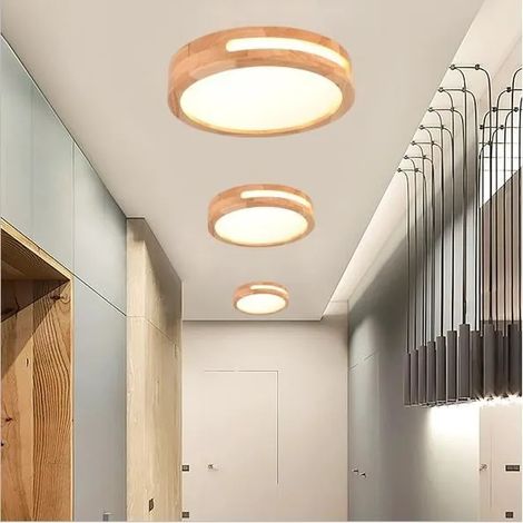 Yowei 3pcs Moderne Plafonnier LED,Plafonnier en Bois Rond Luminaire Naturelle Lampe de Plafonde Industriel pour Salon (1/4)