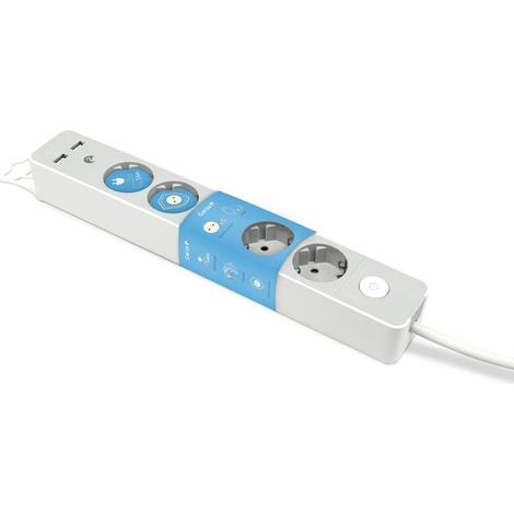 Garza - Multipresa di design con interruttore, 5 prese, 2 USB, cavo da 1,4 m, spina piatta, protezione bambini, colore grigio (1/5)