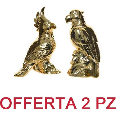 OFFERTA 2PZ PAPPAGALLO SU TRONCO ORO ASSORTITI ACCESSORI DECORO CASA