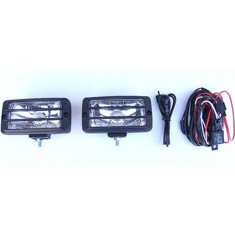 Set weißer universeller Halogenscheinwerfer, Beleuchtung für Auto, Überrollbügel, Jeep, ATV 12V + Kabelsatz (Verkabelung)