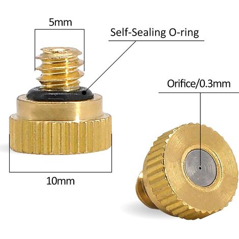 10 Stück Messing-Nebeldüsen, Gewinde-Nebeldüsen, Niederdruck-Zerstäuber-Wassersprühdüse 0,2 mm