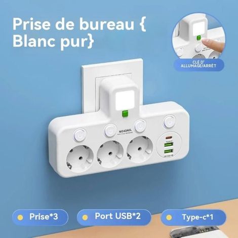 Prise murale avec variateur indépendant et filtre secteur, adaptateur secteur avec prise de charge USB fiche européenne 110-250V (1/2)