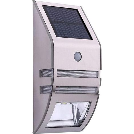 Détecteur de mouvement sans fil extérieur étanche solaire applique murale LED lampe éclairage de sécurité pour jardin clôture chemin gouttière cour blanc chaud (argent) (1/5)