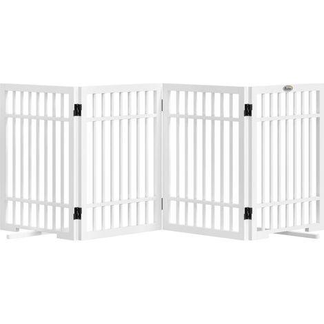 Pour limiter l'accès à la maison : barrière pour chien en bois blanc, double pliage et pieds antidérapants (1/5)