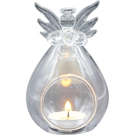 Porte-bougies chauffe-plat en forme d'ange, lot de 2, bougeoir en verre, porte-bougies transparents, chandelier, coupelle à bougie, support à bougie (1/5)