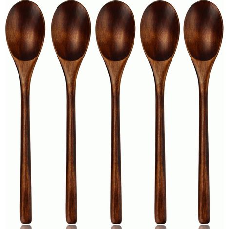 Ensemble de 5 cuillères et fourchettes en bois - Cuillère de 22,5 pouces
