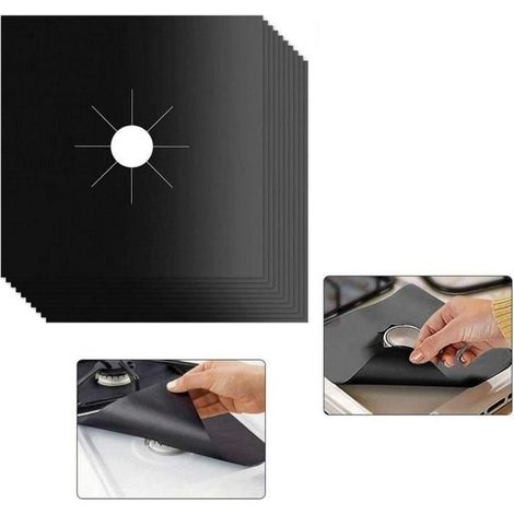 10 Pièces Protecteurs de Cuisinière à Gaz, Tapis de cuisinière à gaz réutilisables, Plaque Cuisson à Gaz Protection d'Écran(Noir) (1/4)