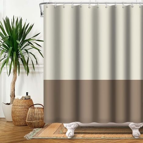 122x183cm Pâle Jaune Brun Rideau de Douche Simple Thème Classique Traditionnel en Tissu Polyester Étanche pour Salle de Bain avec Crochets (1/4)