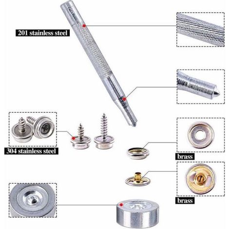 Boutons-Pression - Kit 60 Pièces - Pour Toile Marine - Vis Acier Inoxydable - Outil Inclus (1/4)