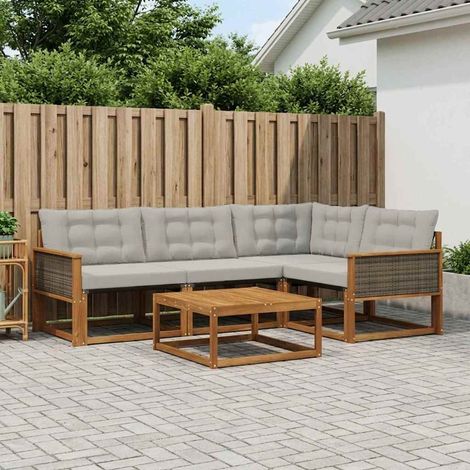 vidaXL  Outdoor Sofa Set  with Cushion 5 pcs Natural and Light Grey