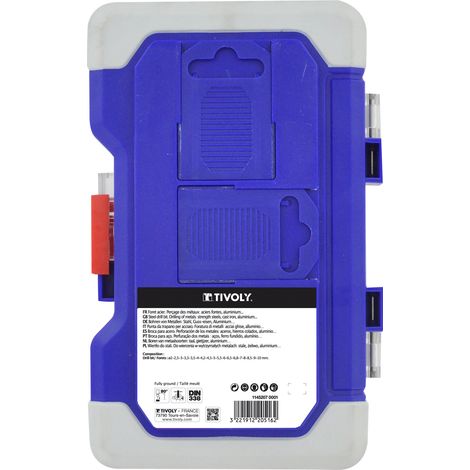 Tivoly • Scatola Ranger da 18 punte per metalli HSS tagliate e rettificate con punta a croce Ø da 2 a 10 mm