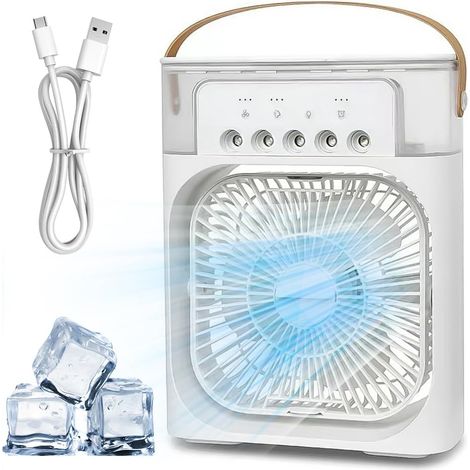 Climatiseur portable, ventilateur, humidificateur d'air, petit refroidisseur d'air, 3 vitesses, convient pour la maison et les voyages, blanc (1/5)