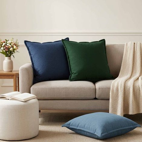 vidaXL Coussin HOUTEN 2 pièces Bleu denim Lin synthétique (1/5)