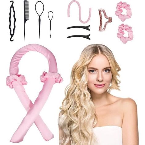 (Pink) Lockenstab, ANNEFLY Seidenlockenband, DIY-Haarstyling-Werkzeuge, hitzefreies Lockenband (pink) (1/4)