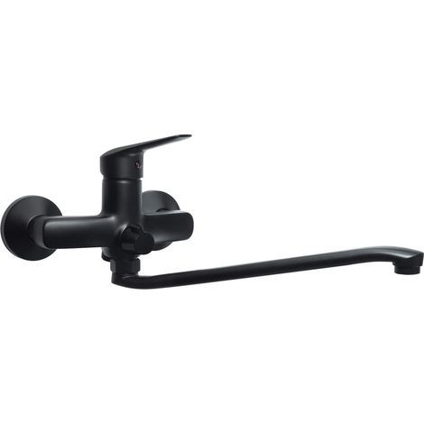 Miscelatore lavabo montaggio a parete con bocca allungata in ottone finitura nera - Karto