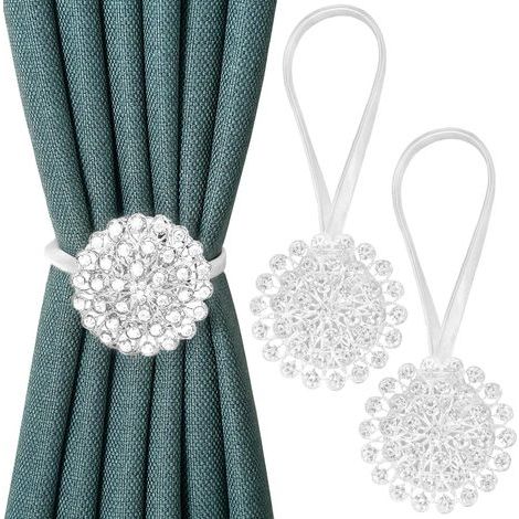 (2pcs) embrasses de Rideaux magnétiques en Forme de Fleur en Cristal avec Cordon Extensible pour Chambre à Coucher, Salon, Bureau (1/5)