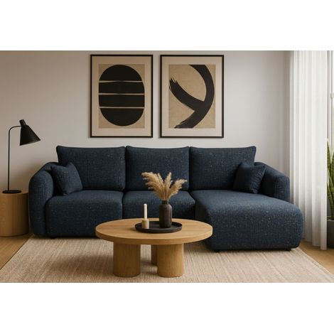 Ecksofa mit Schlaffunktion RUDEN Sofa in Stoff Bello Dunkelblau Ottomane Rechts (1/5)