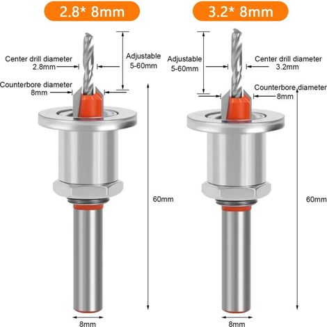 Set di punte svasate da 28 mm per la lavorazione del legno con fori conici, set di punte smussate HSS, set di punte smussate per la lavorazione del legno, set completo con guide (2) (1/5)