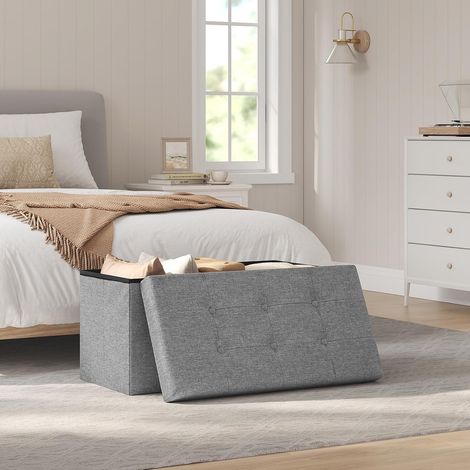 WOLTU Pouf Contenitore Panche Sgabello Pieghevole Poltrona Poggiapiedi Cassapanca Grigio Chiaro (1/5)