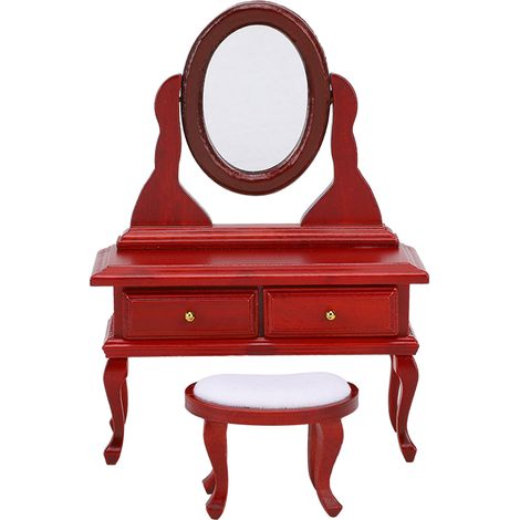 Meuble miniature 1:12 pour maison de poupée - Coiffeuse de style européen en bois, couleur séquoia (1/5)