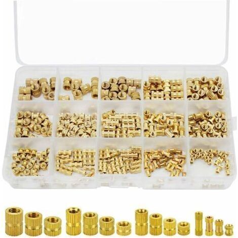 330 Pièces Écrou Moleté, Insert fileté Filetage Femelle Injection Moulage Écrou Moleté Laiton Insert Nuts Assortiment Kit, Filetage Femelle Noix Arrondis Moleté Embedded avec Boîte de Rangement (1/4)