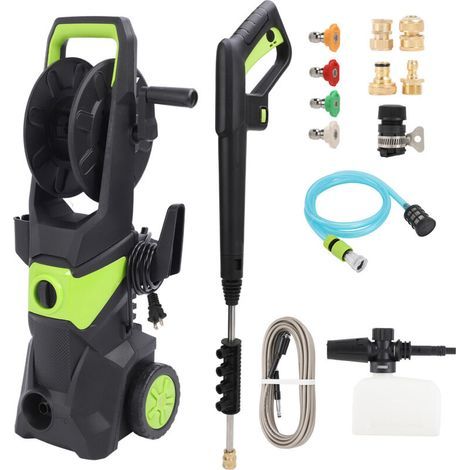 Nettoyeur haute pression électrique, pression de travail de 150 bar, débit 9L/min, puissance 3000 W, tuyau haute pression de 10 m, réservoir de détergent compact-vert (1/5)