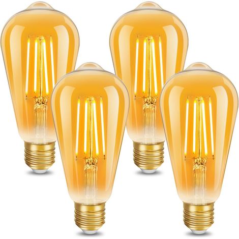 Ampoule E27 LED, Blanc Chaud 2200K 500LM Ampoules E27 Edison Vintage, LED E27 ST64 Décorative Rétro pour Maison Bars luminaire cuisine Restaurant, Non Dimmable, Lot de 4 (1/5)