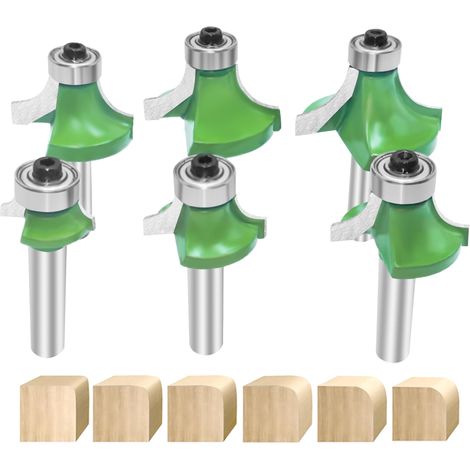 6 Stück abgerundete Kantenfräser mit 8 mm Schaft, abgerundete Eckenradius-Fräser, Hartmetall-Fräser mit Lager für die Holzbearbeitung